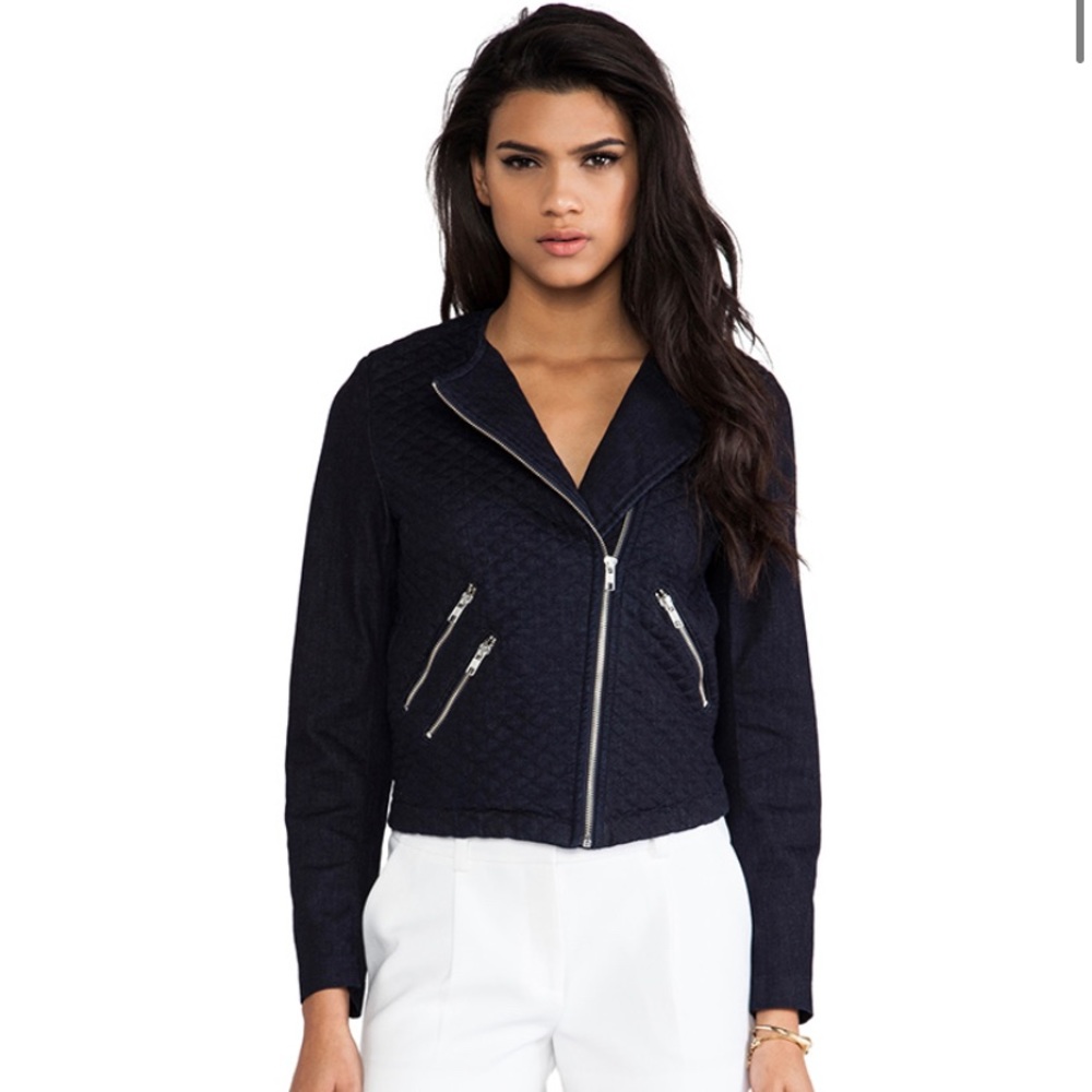 Quilted denim moto jacket